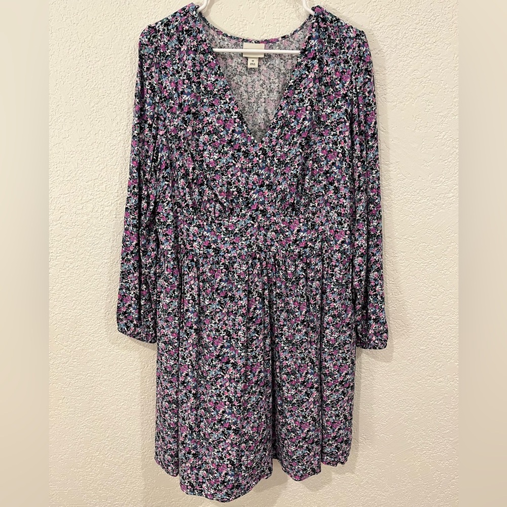 Ava & Viv Multicolor Floral V-Neck Dress